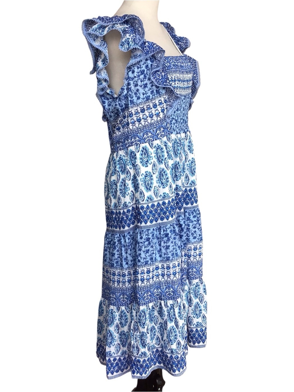 Eliza J Smocked Tiered Ruffle Sleeve Midi Dress NEW - Picture 5 of 11